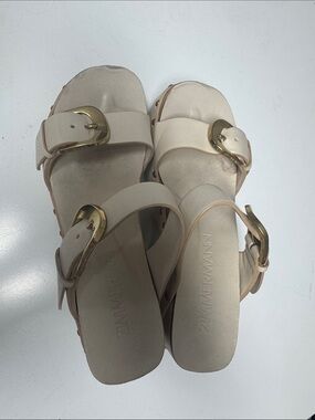 Zimmermann Cream Leather Alight Wedge Sandals with Gold Buckles